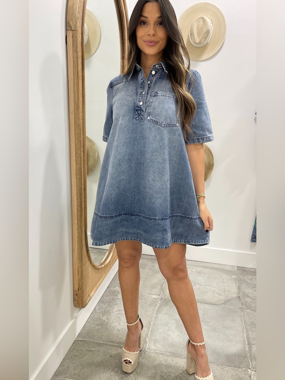 SKIRT BL Medium Washed Denim Mini Dress